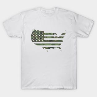 USA Flag - Woodland Camo T-Shirt